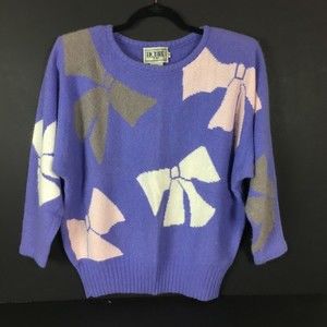 Vintage Richard & Co Angora Lambswool Big Bows Purple Intarsia Sweater Small